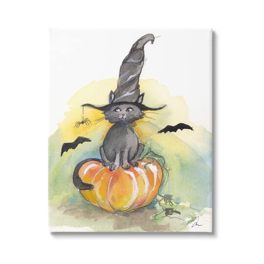 Stupell Industries Witch Cat on Pumpkin Canvas Wall Art